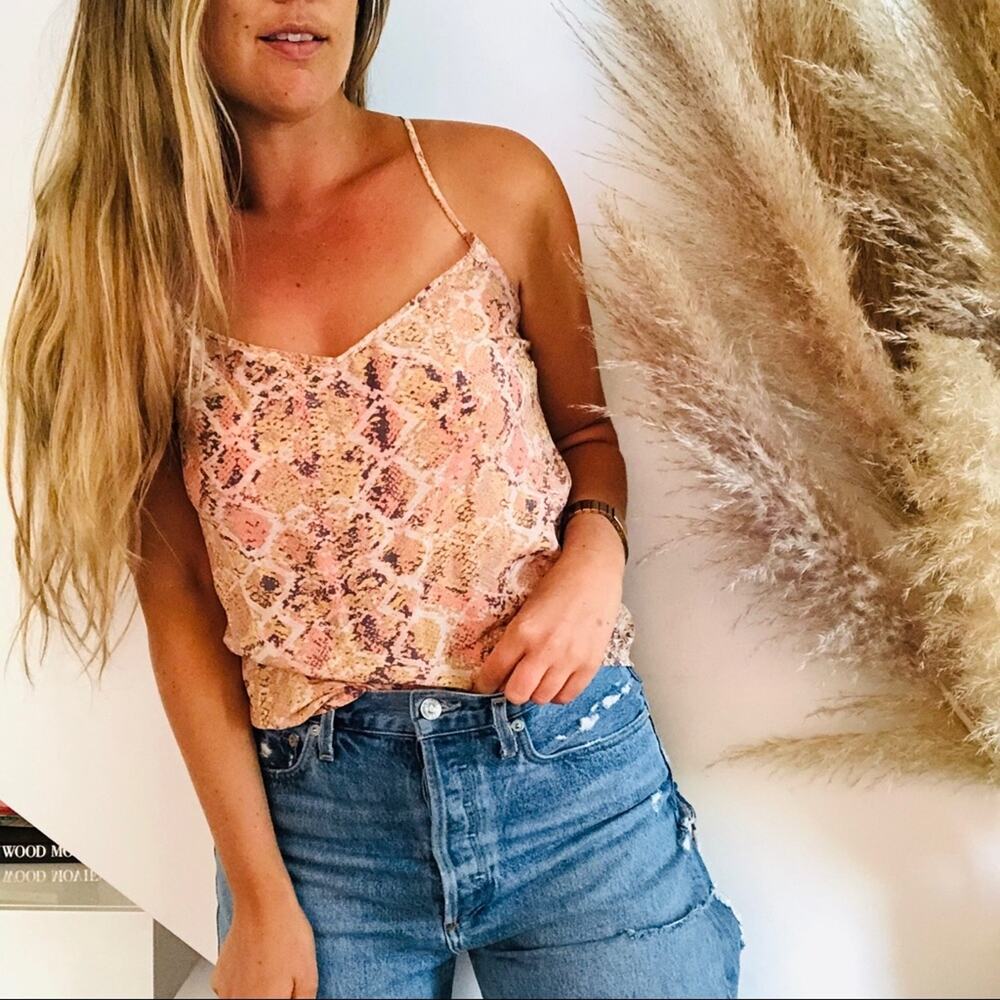 NEW ANTHROPOLOGIE ELOISE Pink Snakeskin Silk Tank Top Layering Cami Blouse XS
